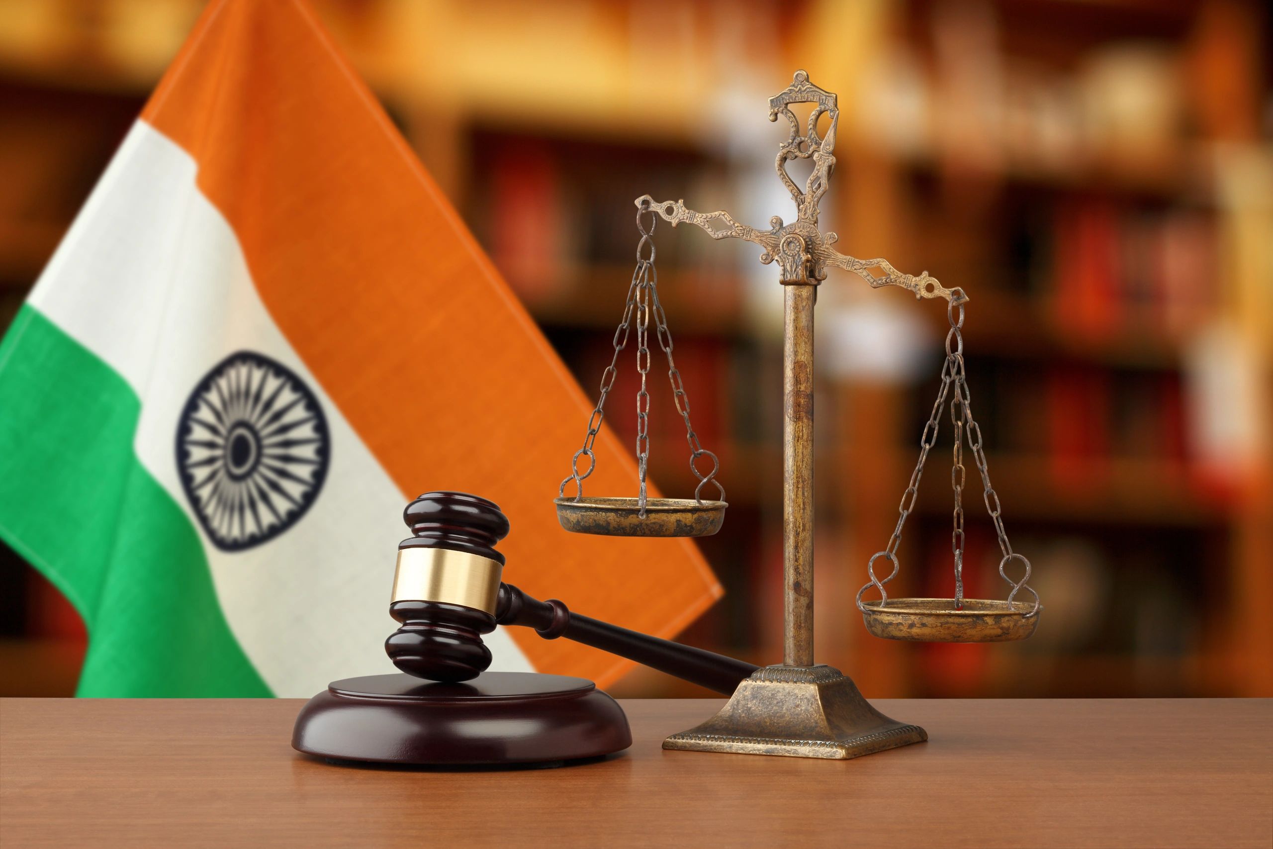 Indian flag and scales of justice